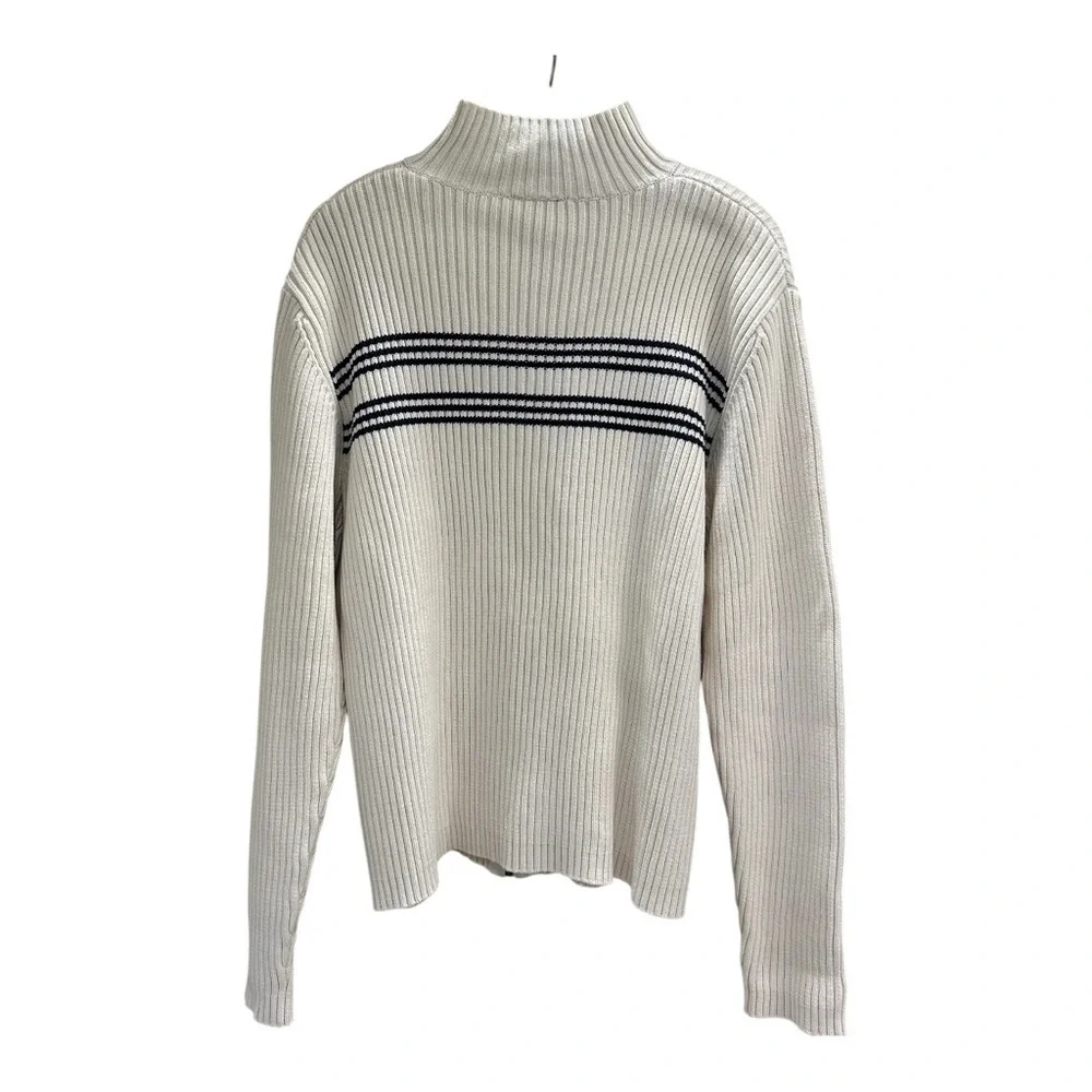 VTG Ralph Lauren Polo Jeans Co Men's Knit Sweater Full Zip Front XL Cream Blue